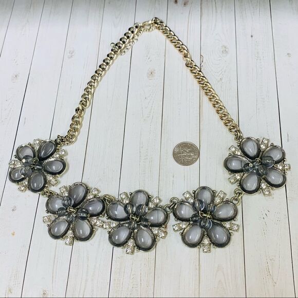Gray Crystals Flower Statement Necklace - Picture 1 of 3